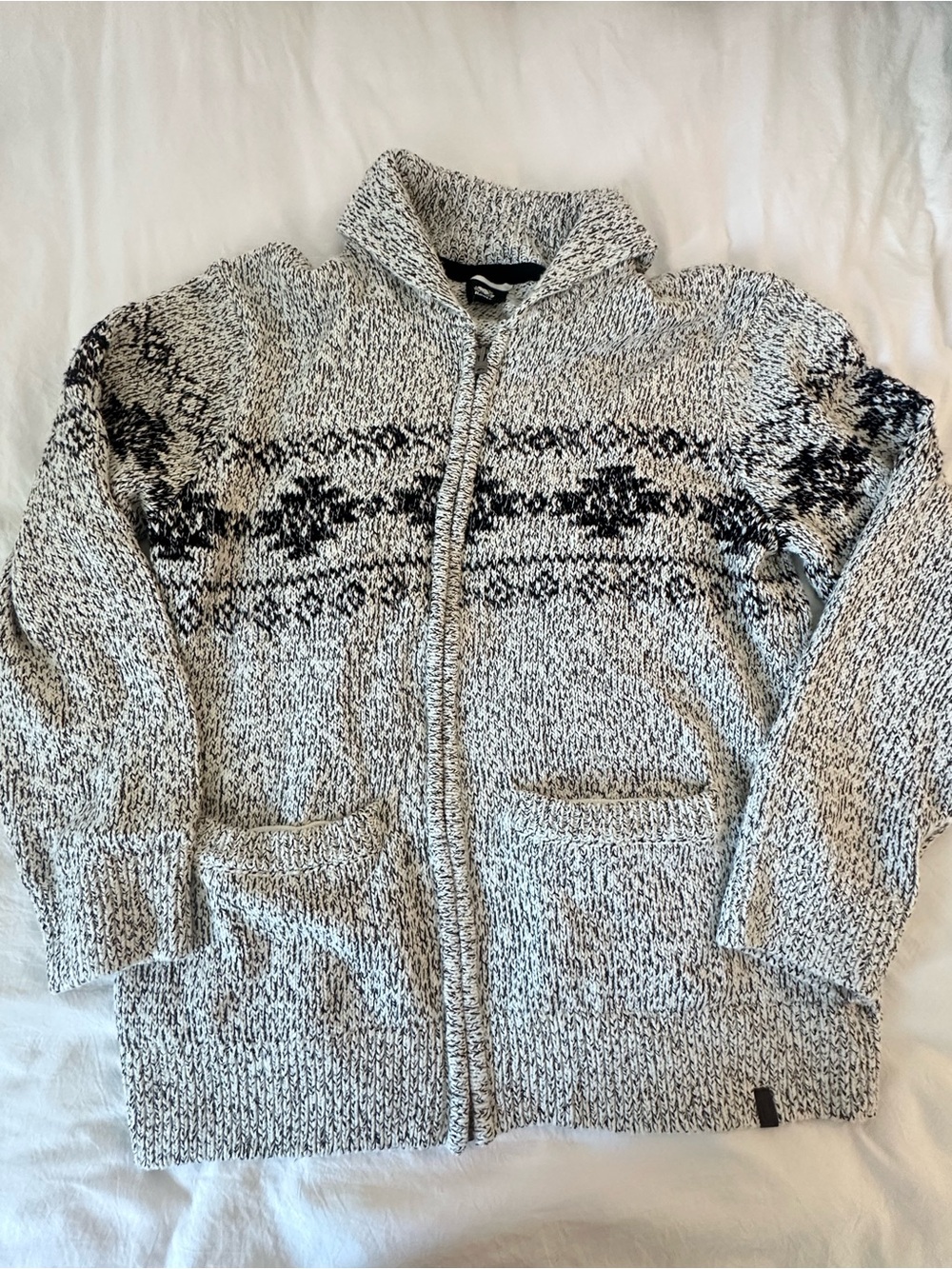 Men's Knit Black and White Zip Sweater